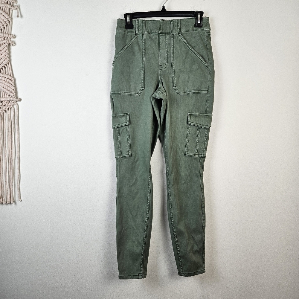 Spanx Cargo Pants Women’s Medium Green Twill Ankle Stretch Soft Sage Safaris